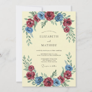 Crimson Cornflower Painted Wedding Invitation