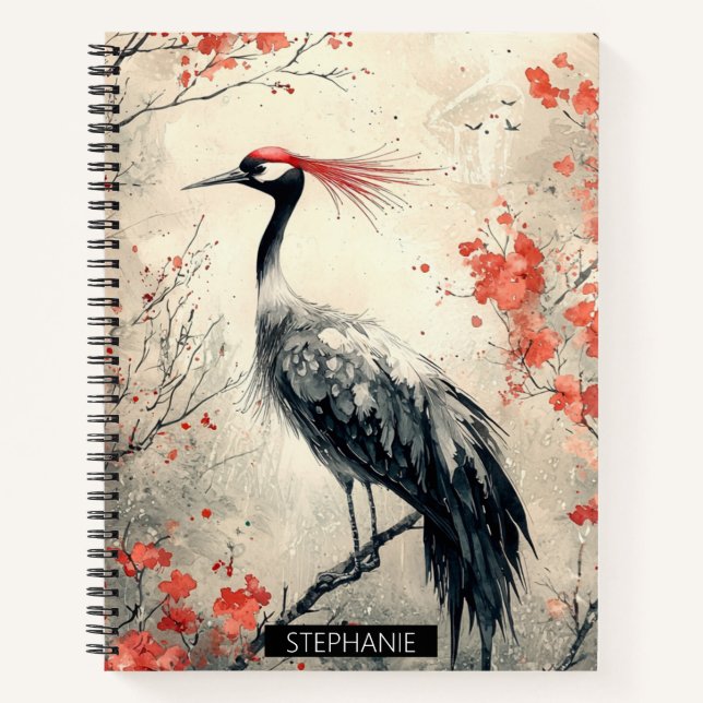 Crimson Crane Blossom Ink Wash (1) Notebook (Front)