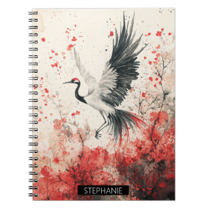 Crimson Crane Blossom Ink Wash (3) Notebook