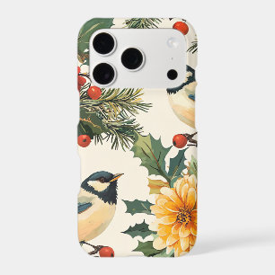 Crimson Dahlia Chickadee Christmas Cream Pattern