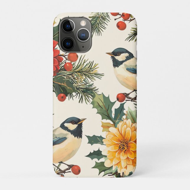 Crimson Dahlia Chickadee Christmas Cream Pattern Case-Mate iPhone Case (Back)