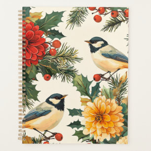 Crimson Dahlia Chickadee Christmas Cream Pattern Planner