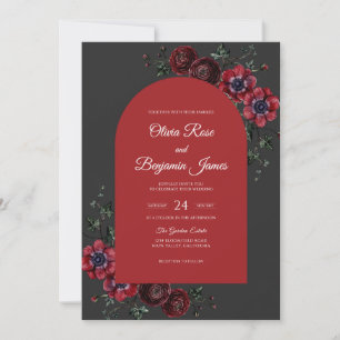 Crimson Dahlia Moody Wedding Invitation