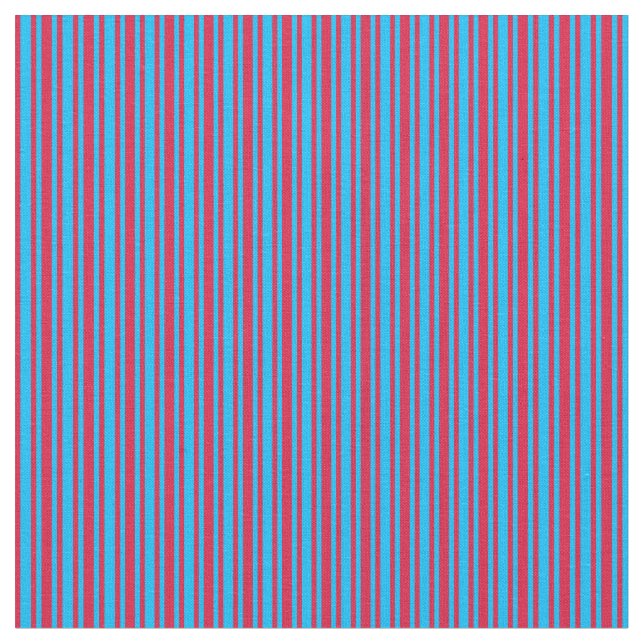 Crimson & Deep Sky Blue Striped Pattern Fabric (Close Up)
