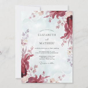 Crimson Dusty Pink Petal Wedding Invitation