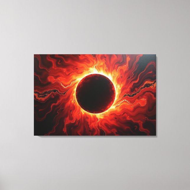 Crimson Eclipse - Fiery Red & Black 36"x24" Canvas Print (Front)
