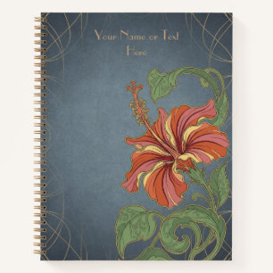 Crimson Elegance: Chinese Hibiscus Art Nouveau Notebook