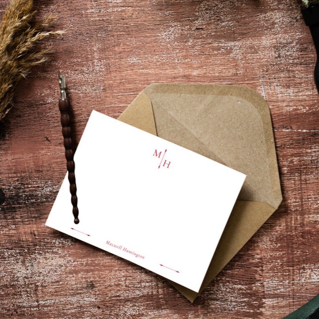 Crimson Elegant Minimalist Arrow Point Monogram Card (Creator Uploaded)