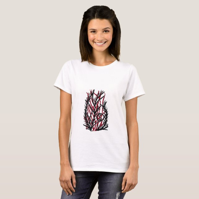 Crimson Ember Fern Yin Yang T-Shirt (Front Full)