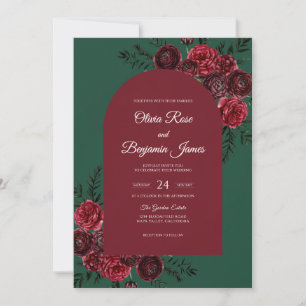 Crimson Emerald Flower Eucalyptus Wedding Invitation