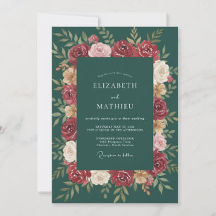 Crimson Emerald Leafy Wedding Invitation