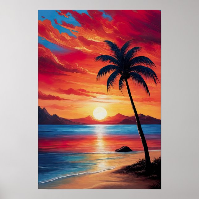 Crimson Evening by the Beach Poster (Front)