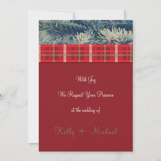 Crimson & Evergreen Christmas Wedding Invitation (Front)