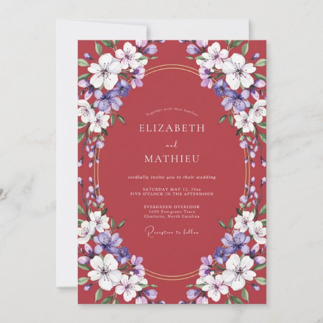 Crimson Exquisite Spring Wedding Invitation (Front)