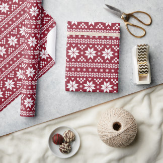 Crimson Fair Isle Christmas Sweater Pattern Wrapping Paper