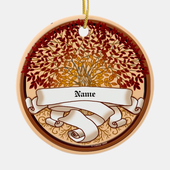 Crimson Family Tree Surname Ceramic Tree Decoration (Front)