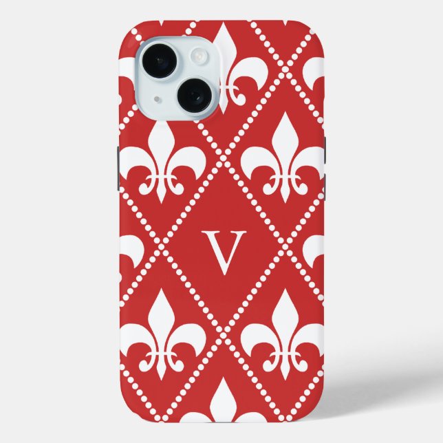 Crimson Fleur de Lis w/ monogram Case-Mate iPhone Case (Back)