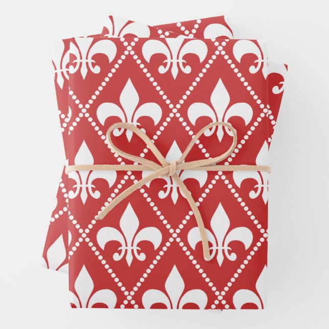 Crimson Fleur de Lis Wrapping Paper Sheet (In situ)