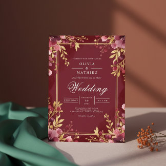 Crimson Floral Archway Romance Wedding Invitation