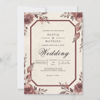 Crimson Floral Botanical Elegance Wedding Invitation