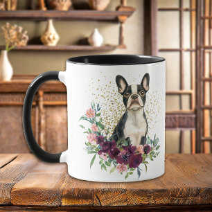 Crimson Floral Bouquet Boston Terrier Dog Mug