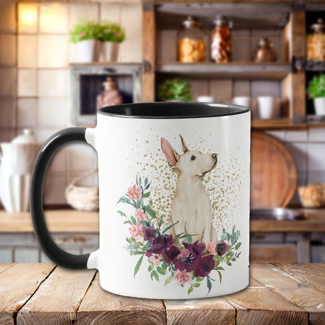 Crimson Floral Bouquet Bull Terrier Puppy Mug (Creator Uploaded)
