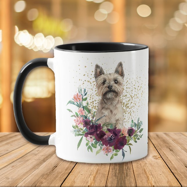 Crimson Floral Bouquet Cairn Terrier Dog Mug (Creator Uploaded)