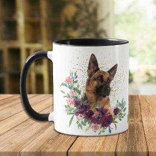 Crimson Floral Bouquet German Shepherd Dog Mug