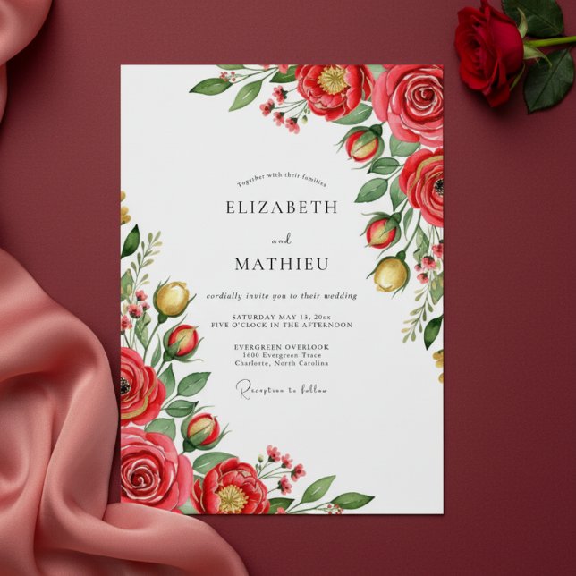 Crimson Floral Enchantment Wedding Invitation (Creator Uploaded)