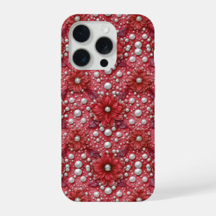 Crimson Floral Pearl Bloom ✨ Elegant Red Flowers iPhone 15 Pro Case