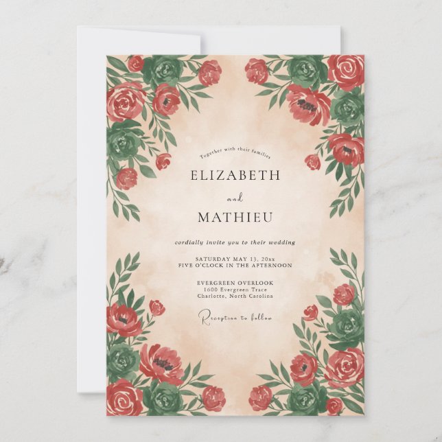 Crimson Floral Romantic Wedding Invitation (Front)