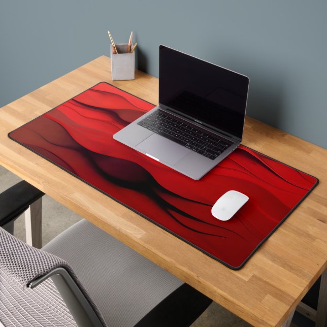 Crimson Flow – Abstract Red Waves of Motion Desk Mat (Office 2)