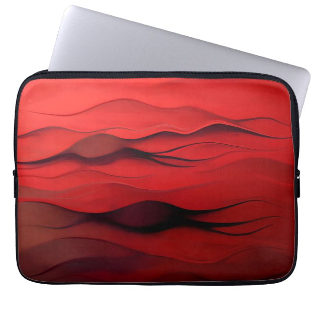 Crimson Flow – Abstract Red Waves of Motion Laptop Sleeve (Front)