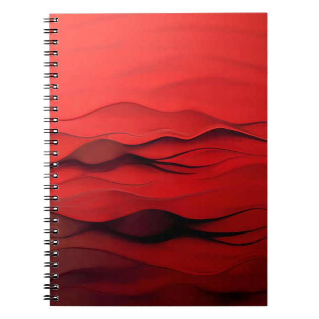 Crimson Flow – Abstract Red Waves of Motion Notebook (Front)