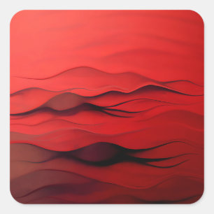 Crimson Flow – Abstract Red Waves of Motion Square Sticker