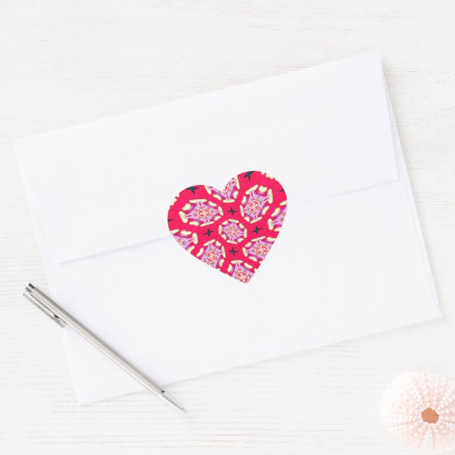 Crimson Flower Patterns Heart Sticker (Envelope)