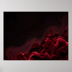 Crimson Fluid Formation on Black Abstract Poster