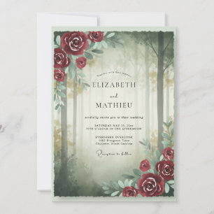 Crimson Forest Rose Wedding Invitation