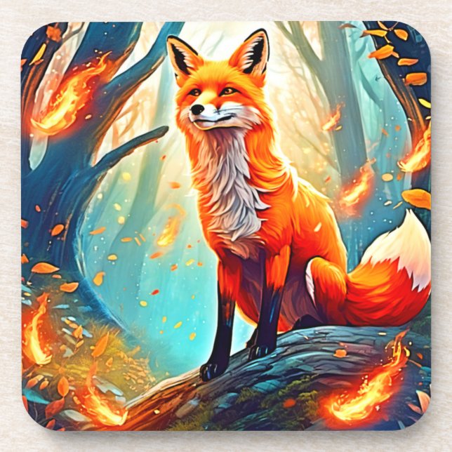 Crimson Fox Scene Design Coaster (Front)
