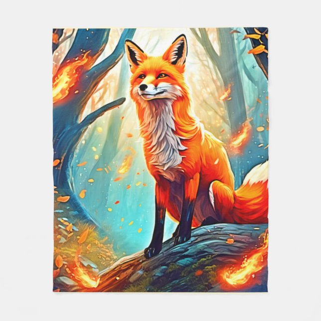 Crimson Fox Scene Design Fleece Blanket (Front)