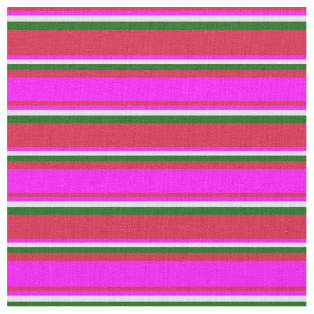Crimson, Fuchsia, Lavender, and Dark Green Lines Fabric (Close Up)