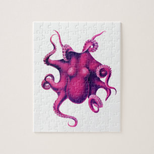Crimson Girly Octopus Jigsaw Puzzle
