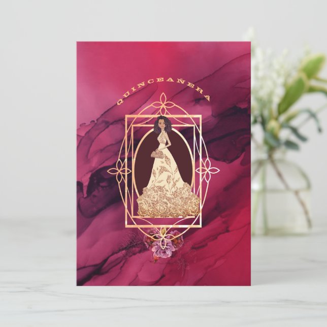 Crimson Glow Quinceañera Tiara Invitation (Standing Front)