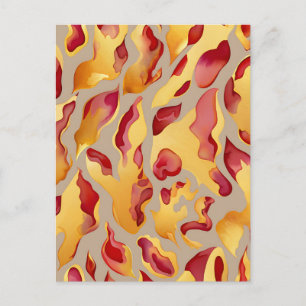 Crimson Gold Abstract Liquid Marble Postcard