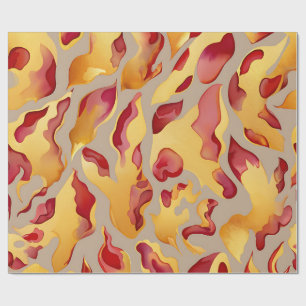 Crimson Gold Abstract Liquid Marble Wrapping Paper