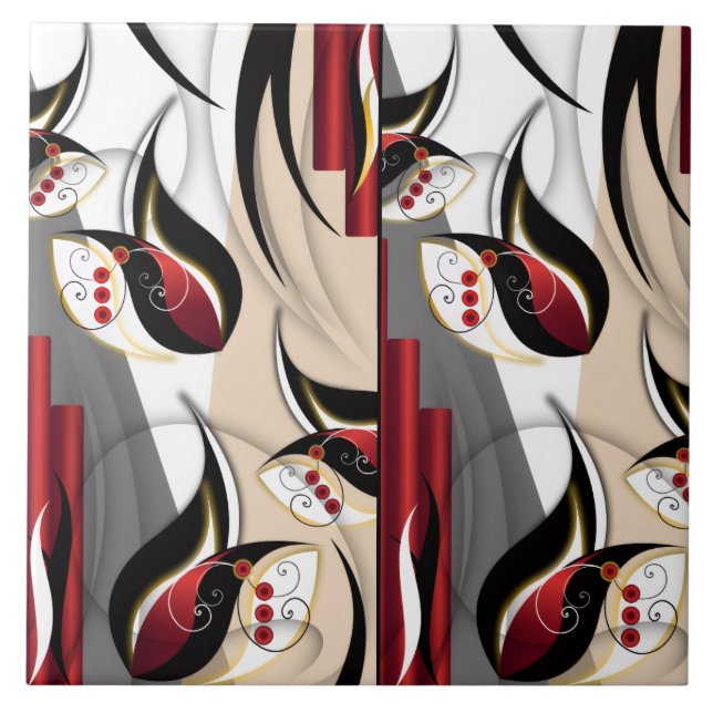 Crimson & Gold Botanical Harmony Tile (Front)