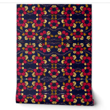 Crimson Gold Floral African Print Wallpaper