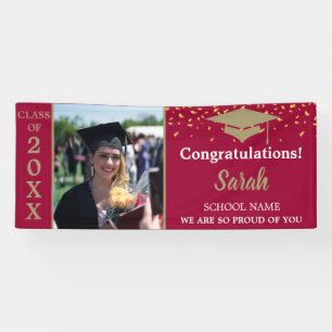 Crimson & Gold Graduation Photo Class Of 2025 Banner