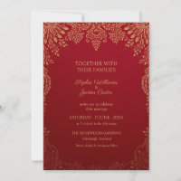 Crimson Gold Paisley Wedding Invitation