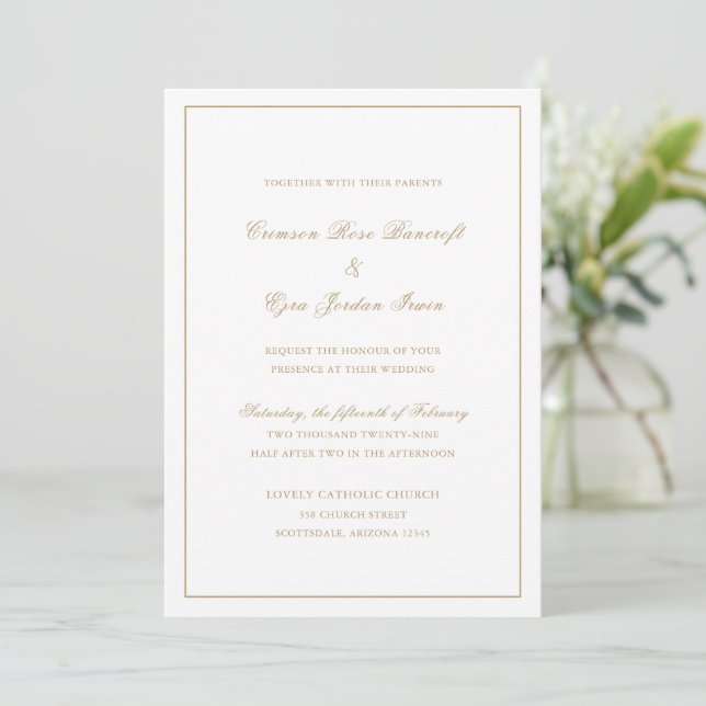 Crimson Gold Simple Wedding Invitation (Standing Front)
